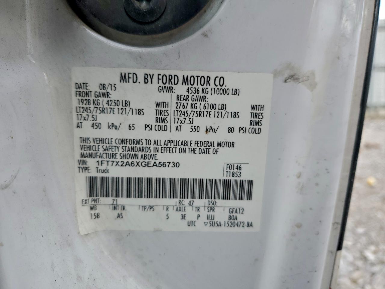 2016 Ford F250 Super Duty VIN: 1FT7X2A6XGEA56730 Lot: 93638855