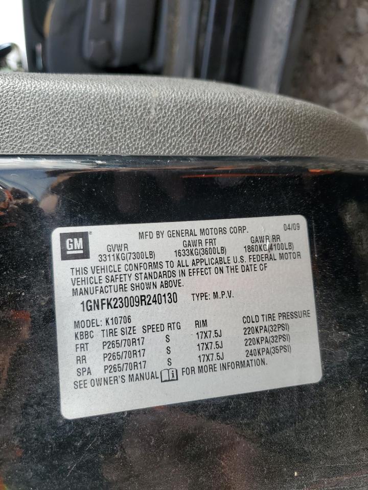 2009 Chevrolet Tahoe K1500 Lt VIN: 1GNFK23009R240130 Lot: 92231735