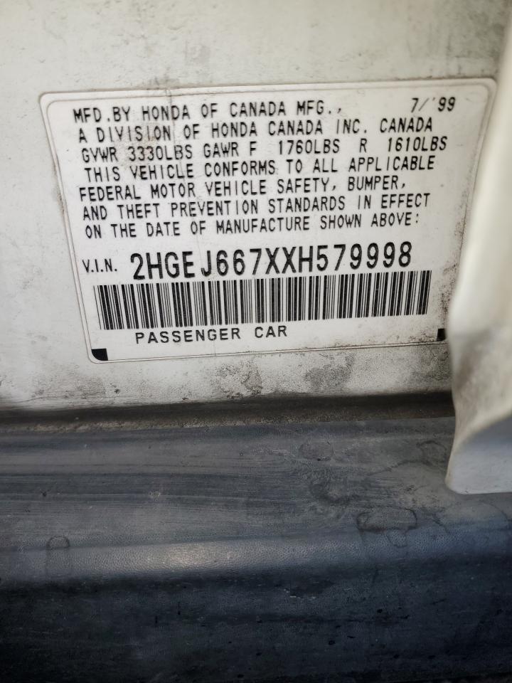1999 Honda Civic Lx VIN: 2HGEJ667XXH579998 Lot: 91343265