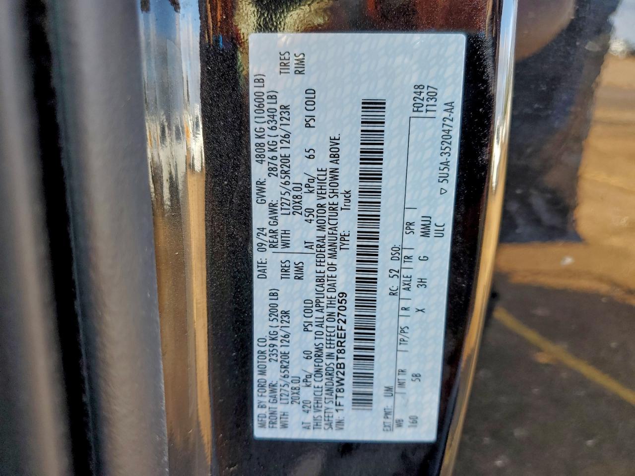 2024 Ford F250 Super Duty VIN: 1FT8W2BT8REF27059 Lot: 93851395