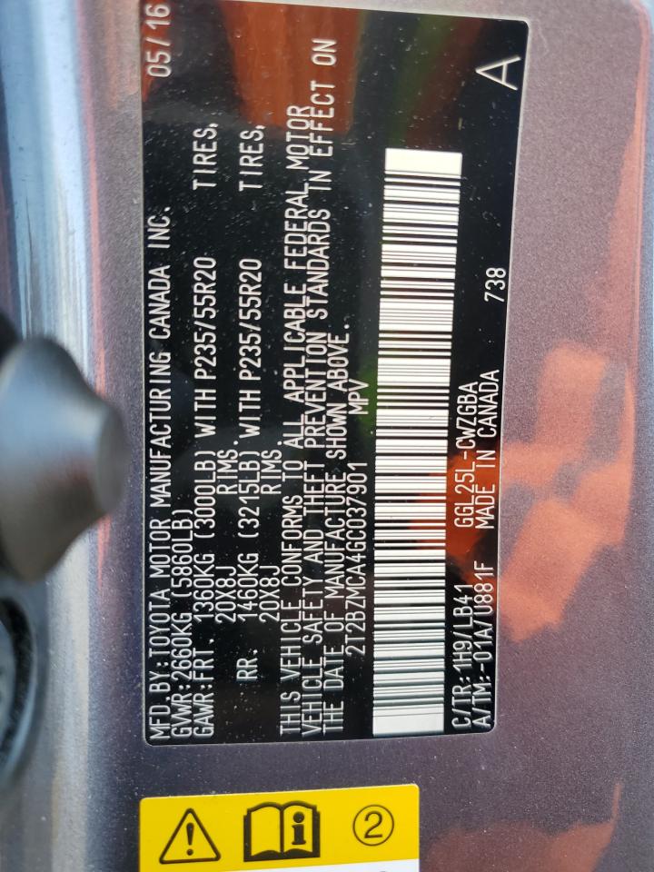 2016 Lexus Rx 350 Base VIN: 2T2BZMCA4GC037901 Lot: 91559895