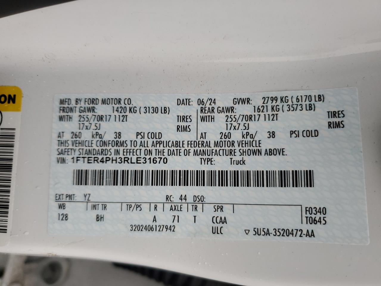 2024 Ford Ranger Xl VIN: 1FTER4PH3RLE31670 Lot: 91035705