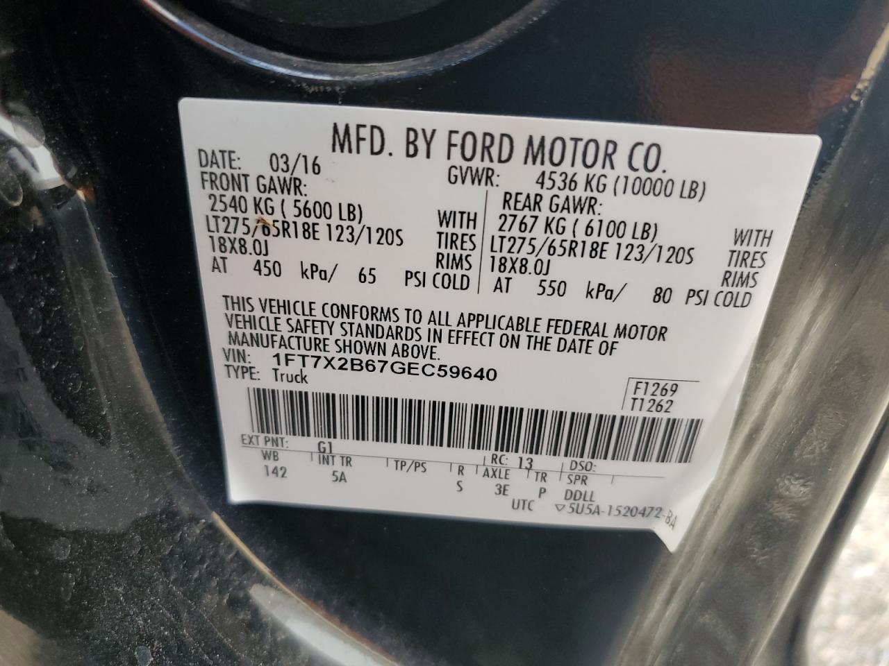 2016 Ford F250 Super Duty VIN: 1FT7X2B67GEC59640 Lot: 90828855