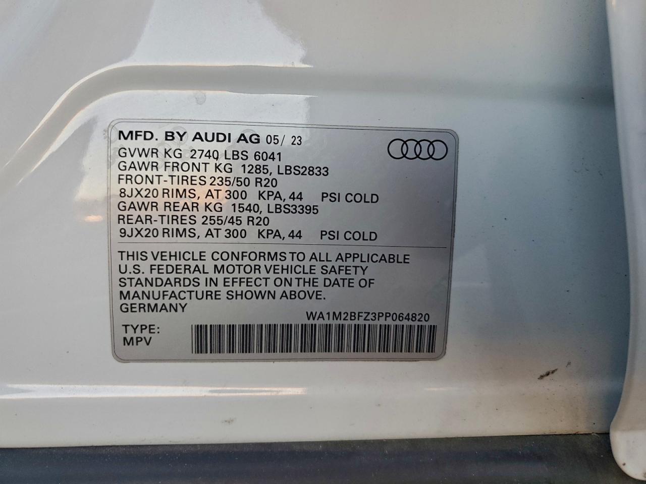 2023 Audi Q4 E-Tron Prestige VIN: WA1M2BFZ3PP064820 Lot: 93760565