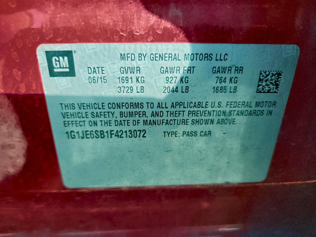 2015 Chevrolet Sonic Ltz VIN: 1G1JE6SB1F4213072 Lot: 93354205