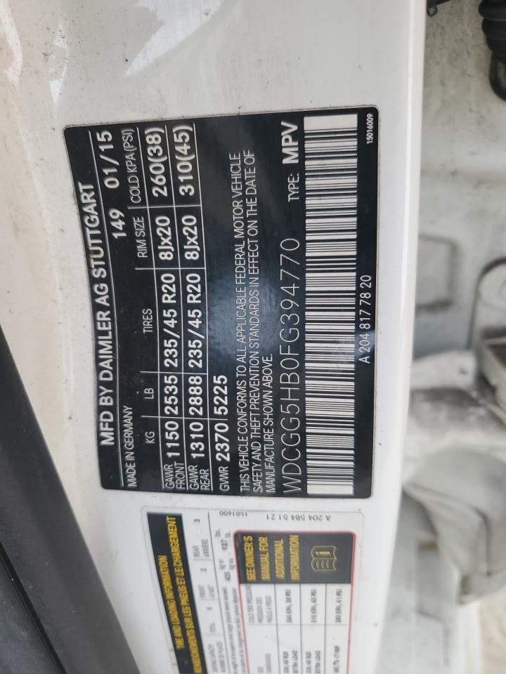 2015 Mercedes-Benz Glk 350 VIN: WDCGG5HB0FG394770 Lot: 91787365