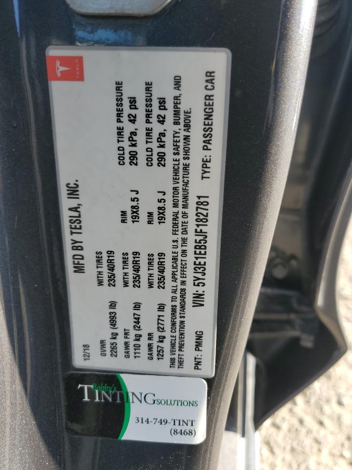 2018 Tesla Model 3 VIN: 5YJ3E1EB5JF182781 Lot: 92291005