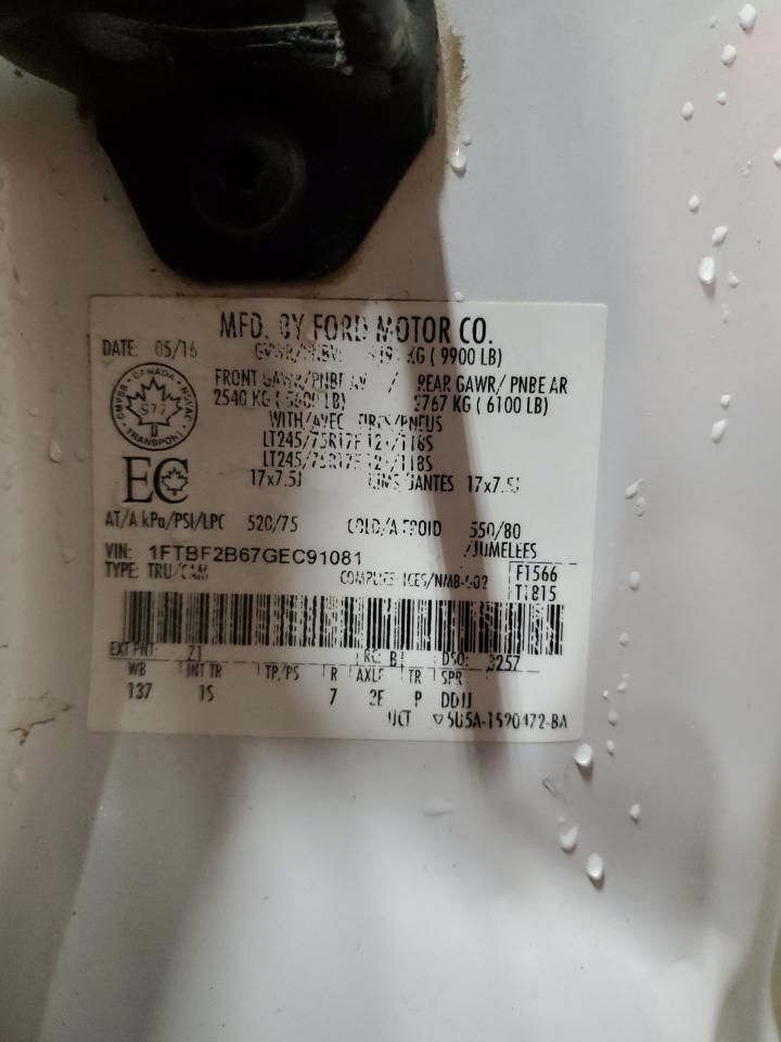 2016 Ford F250 Super Duty VIN: 1FTBF2B67GEC91081 Lot: 91118705