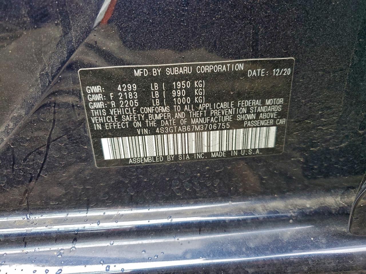 2021 Subaru Impreza VIN: 4S3GTAB67M3706755 Lot: 94553835