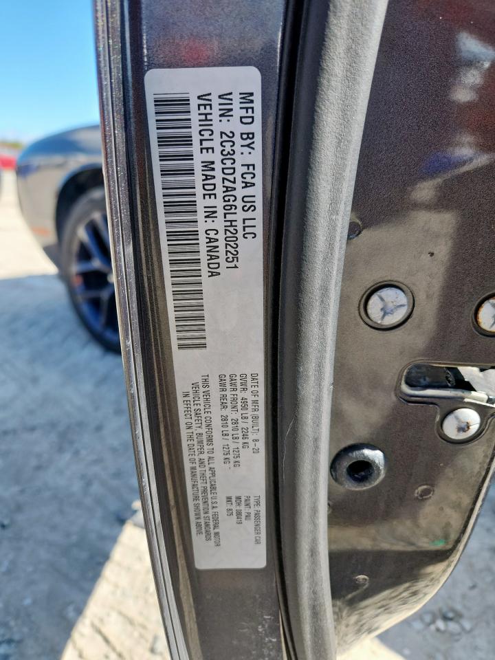 2020 Dodge Challenger Sxt VIN: 2C3CDZAG6LH202251 Lot: 91933265