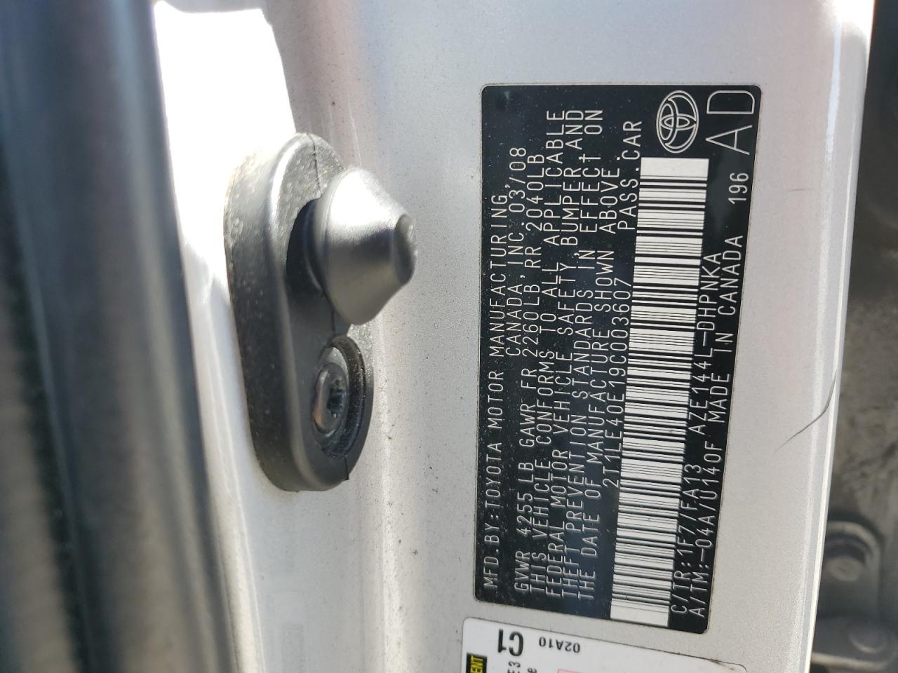 2009 Toyota Corolla Matrix S VIN: 2T1LE40E19C003607 Lot: 91580195