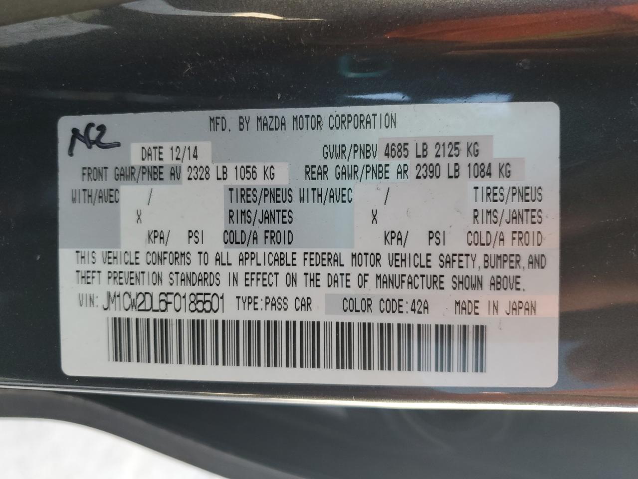 2015 Mazda 5 Grand Touring VIN: JM1CW2DL6F0185501 Lot: 91315395