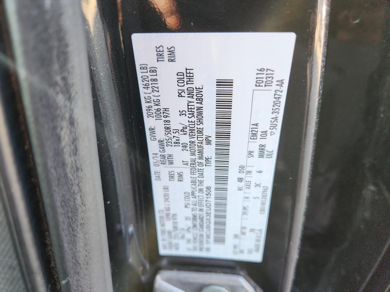 2014 Ford Escape Se VIN: 1FMCU0GX3EUD71508 Lot: 91859175