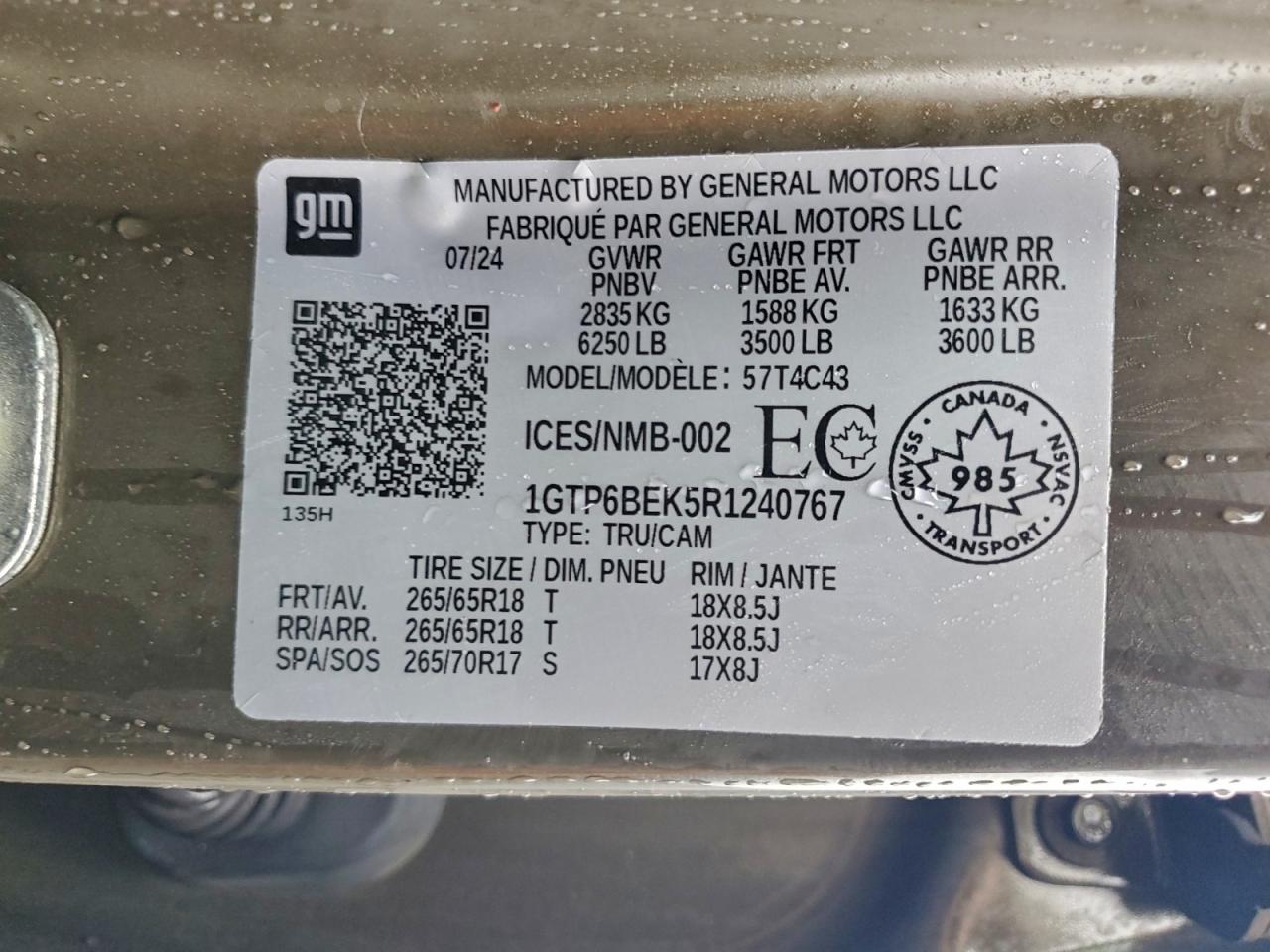 2024 GMC Canyon Elevation VIN: 1GTP6BEK5R1240767 Lot: 93255285