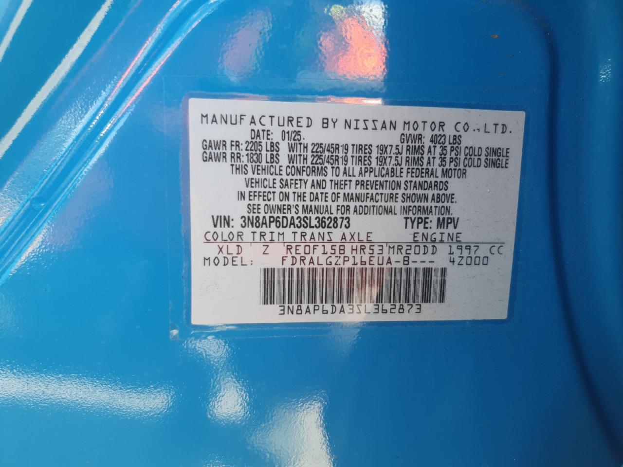 2025 Nissan Kicks Sr VIN: 3N8AP6DA3SL362873 Lot: 92995505