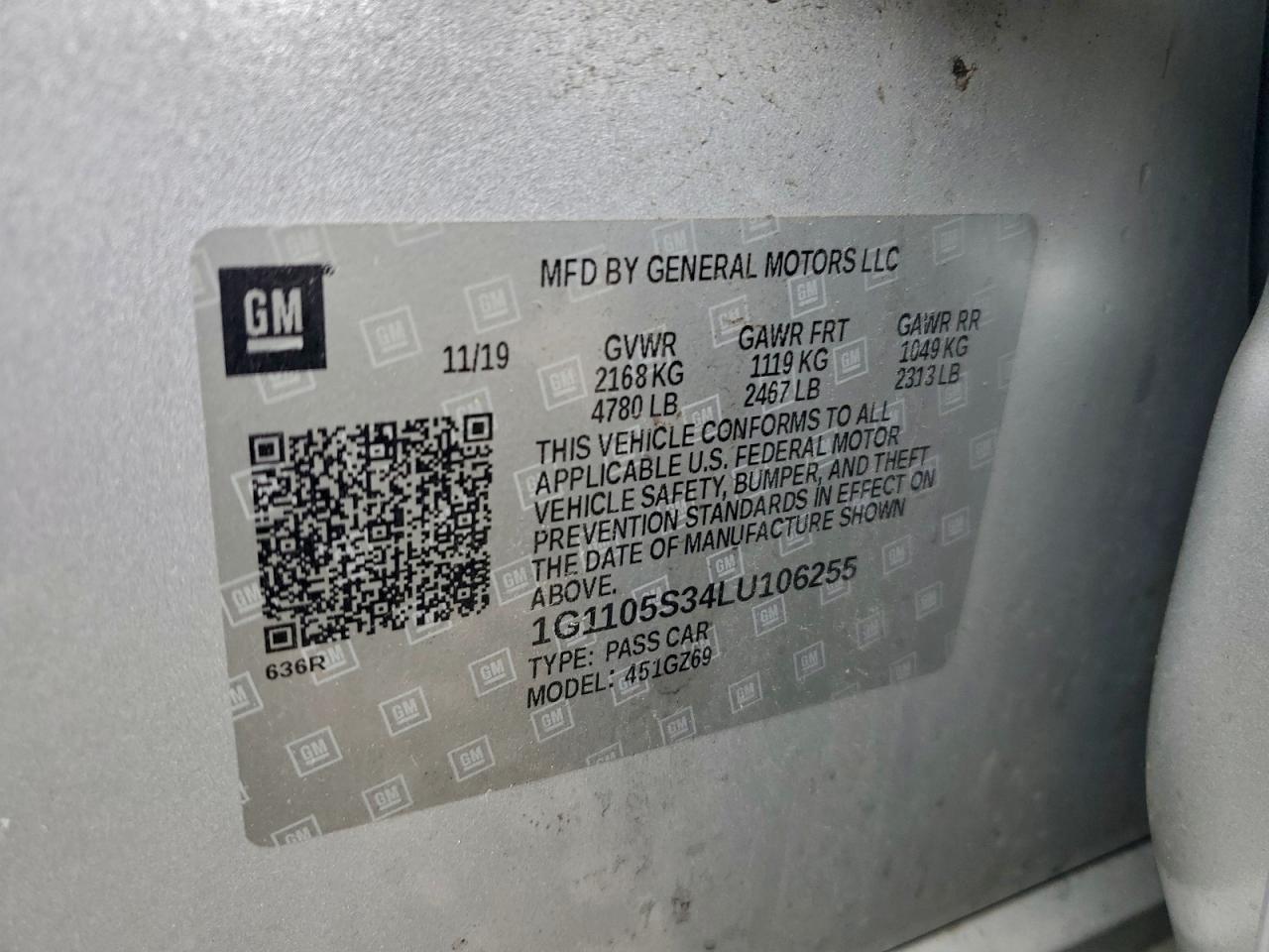 2020 Chevrolet Impala Premier VIN: 1G1105S34LU106255 Lot: 94250125