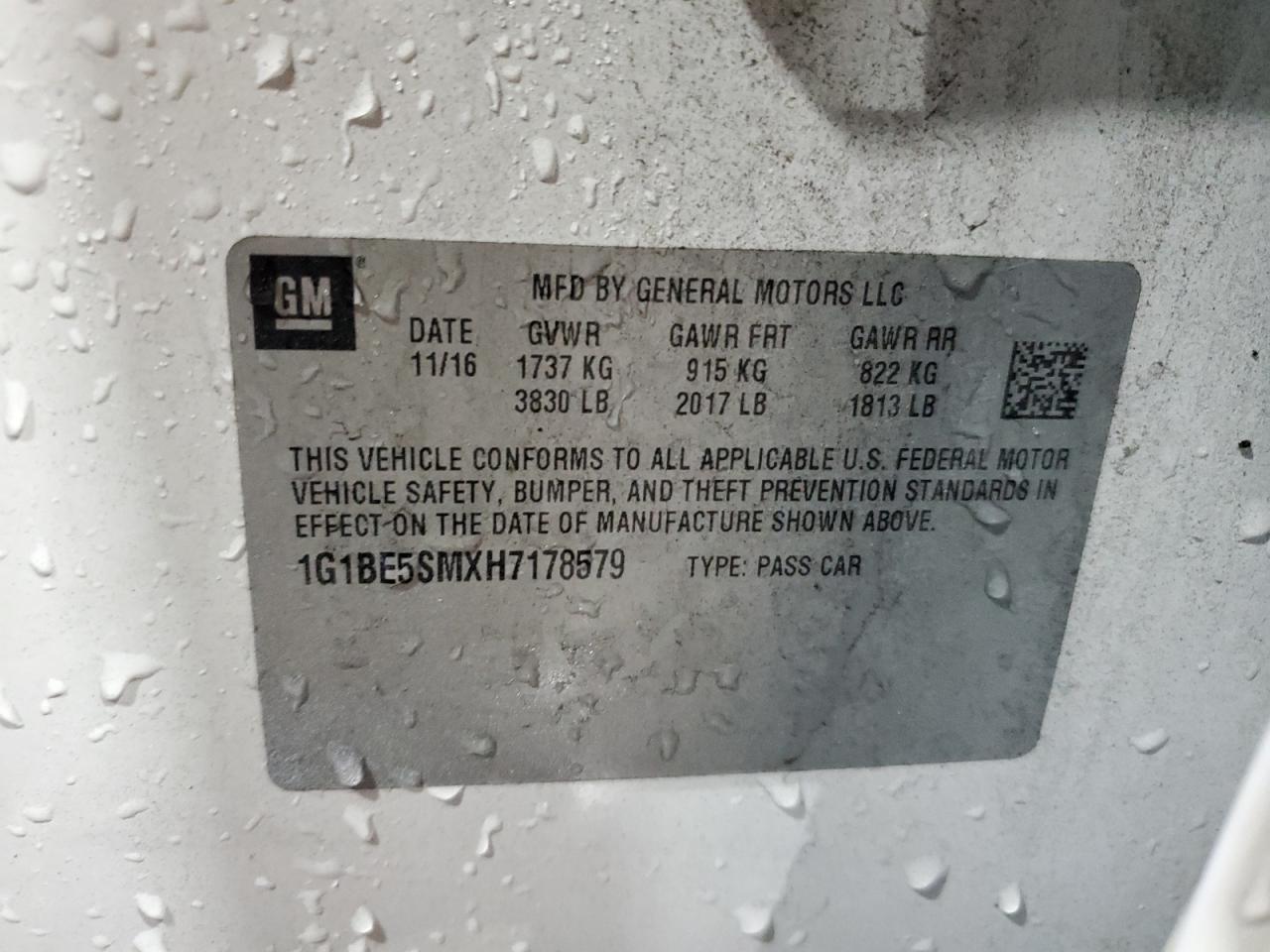 2017 Chevrolet Cruze Lt VIN: 1G1BE5SMXH7178579 Lot: 93259545