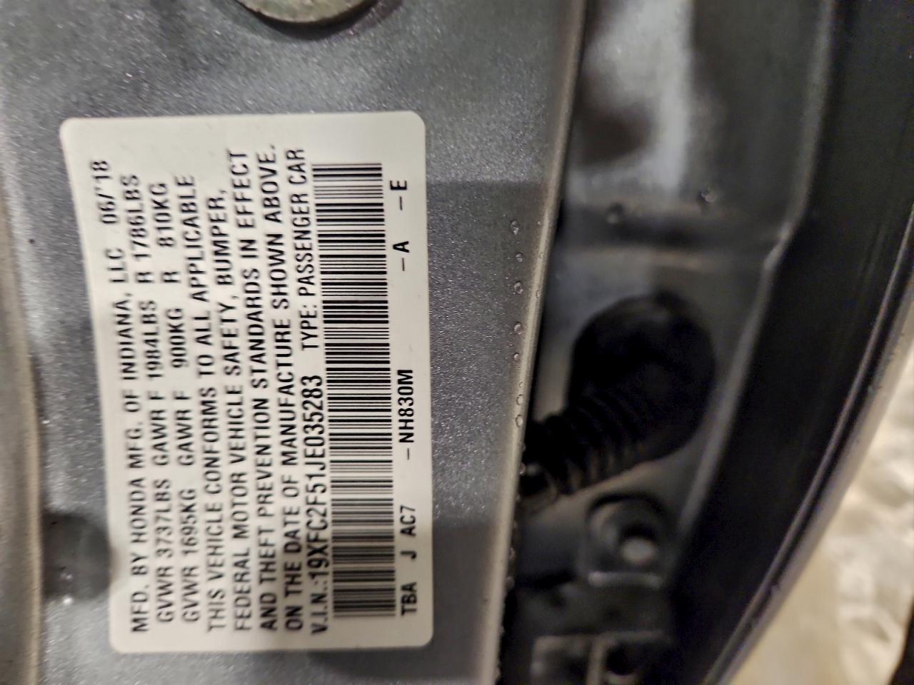 2018 Honda Civic Lx VIN: 19XFC2F51JE035283 Lot: 94553315