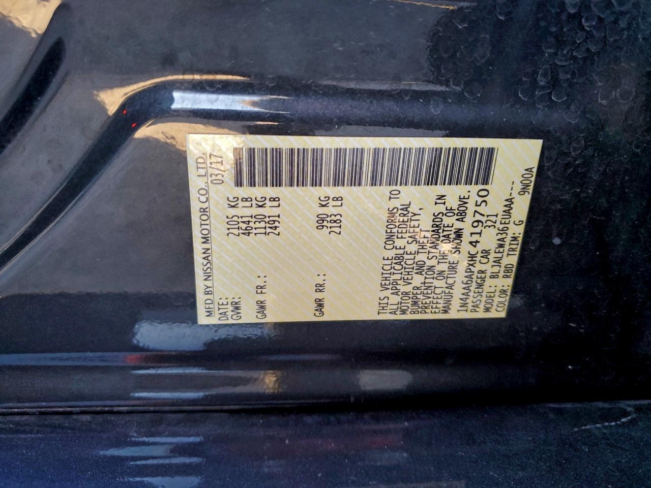 2017 Nissan Maxima 3.5S VIN: 1N4AA6APXHC419750 Lot: 94528515