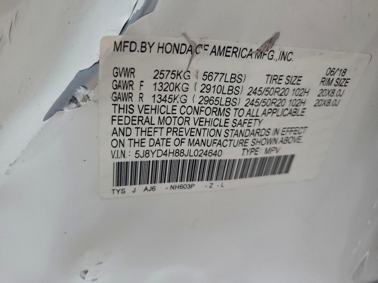 2018 Acura Mdx Advance VIN: 5J8YD4H88JL024640 Lot: 94057205