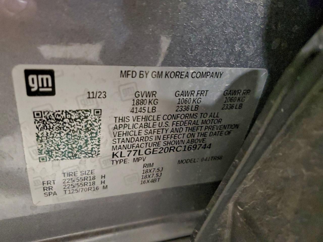 2024 Chevrolet Trax 1Rs VIN: KL77LGE20RC169744 Lot: 93742865