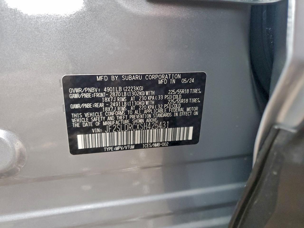 2025 Subaru Forester Limited VIN: JF2SLDRCXSH425431 Lot: 94248155