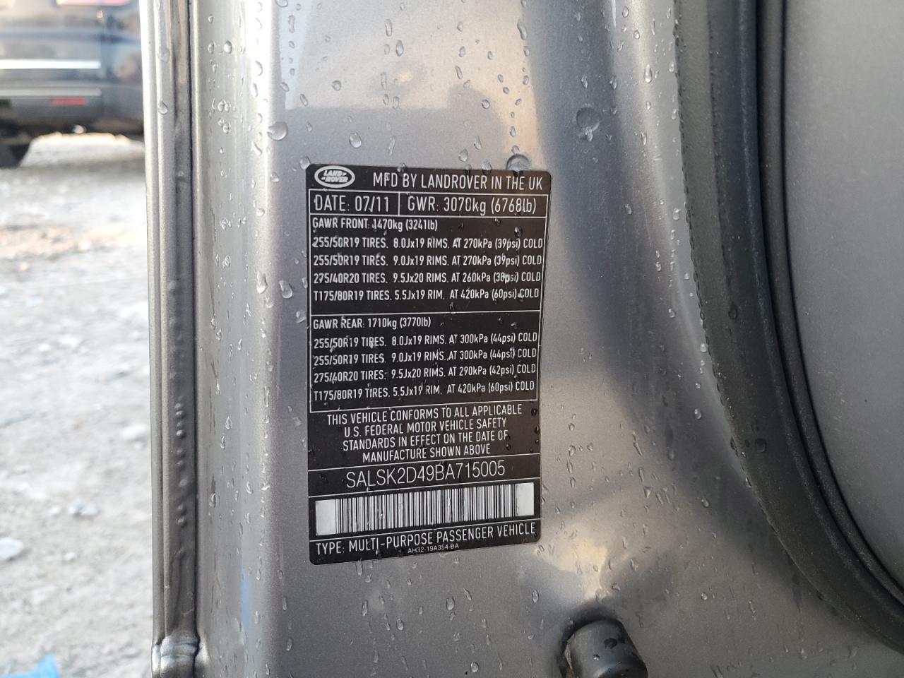 2011 Land Rover Range Rover Sport Lux VIN: SALSK2D49BA715005 Lot: 92874295