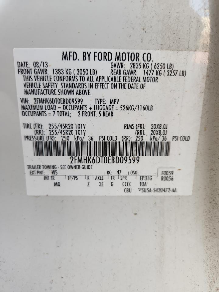 2014 Ford Flex Limited VIN: 2FMHK6DT0EBD09599 Lot: 92193615