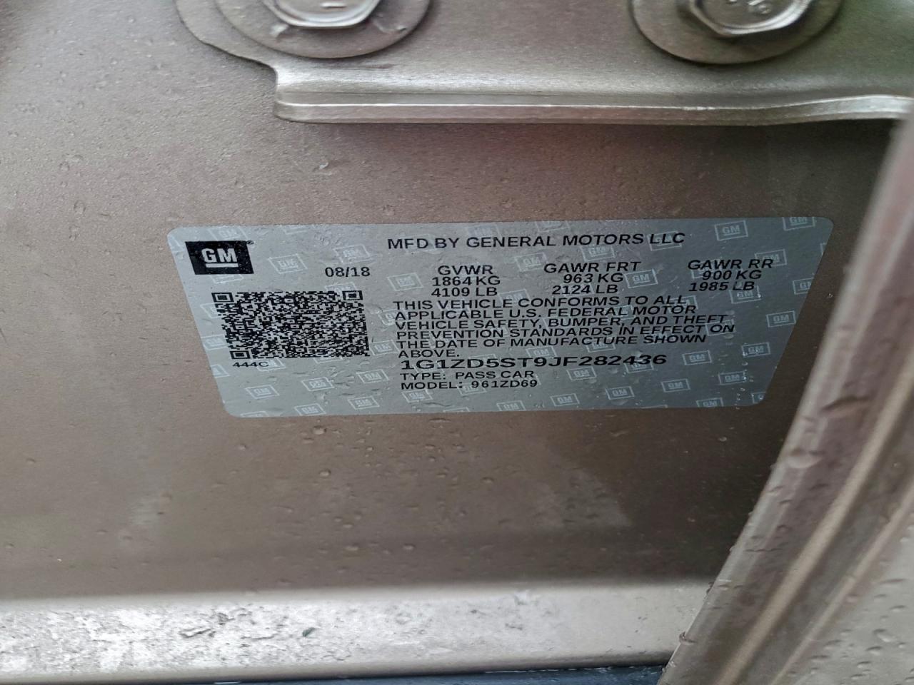 2018 Chevrolet Malibu Lt VIN: 1G1ZD5ST9JF282436 Lot: 94311005