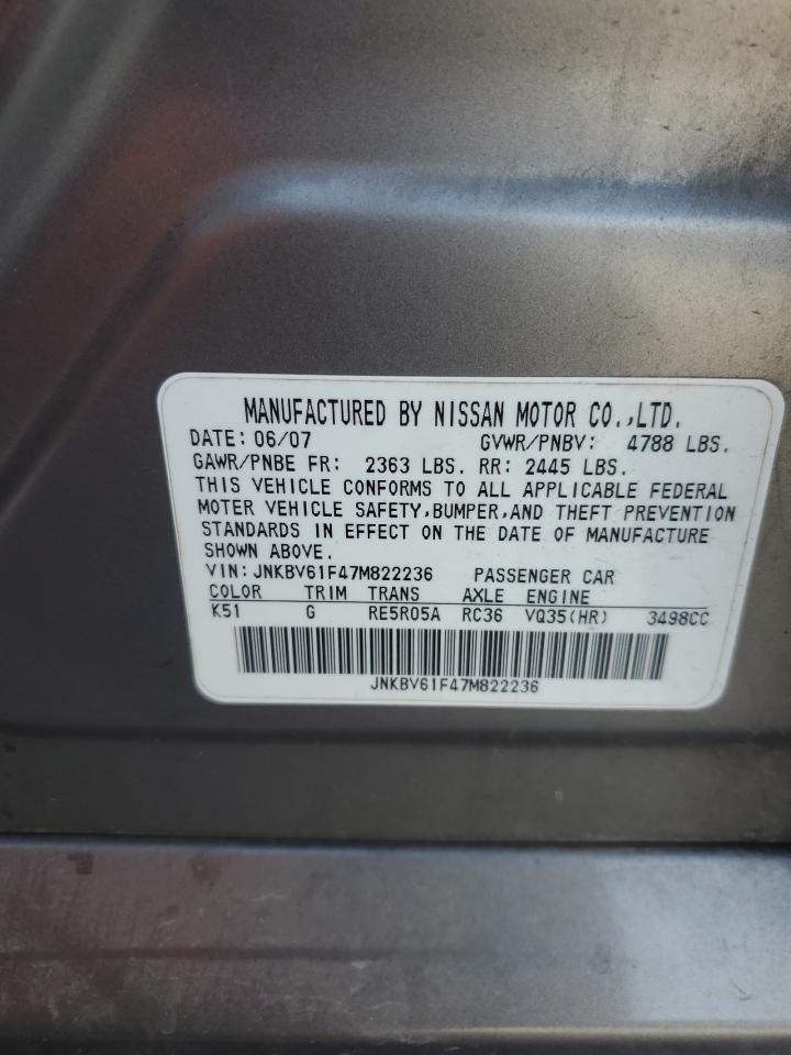 2007 Infiniti G35 VIN: JNKBV61F47M822236 Lot: 92662915