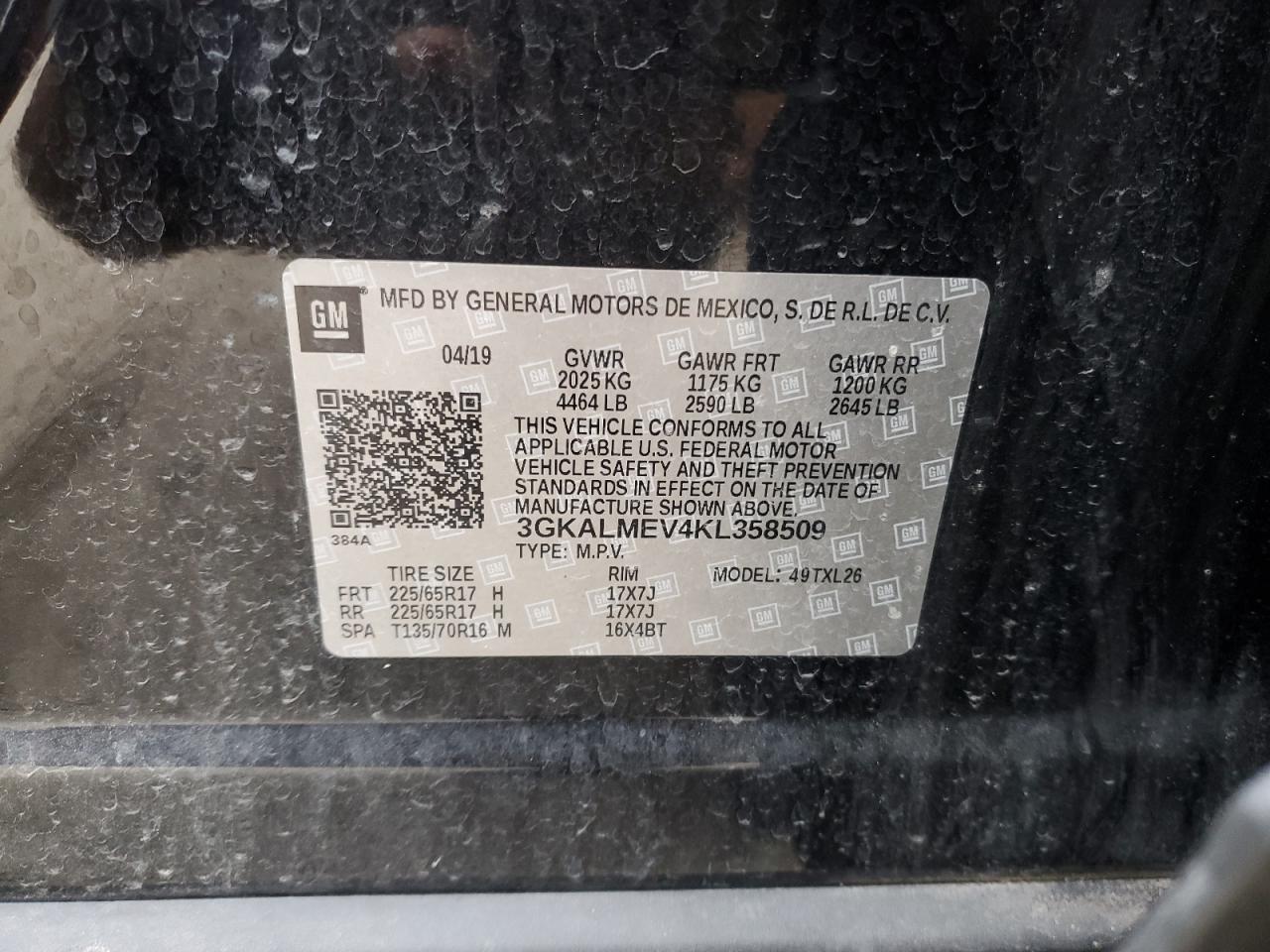 2019 GMC Terrain Sle VIN: 3GKALMEV4KL358509 Lot: 92164065