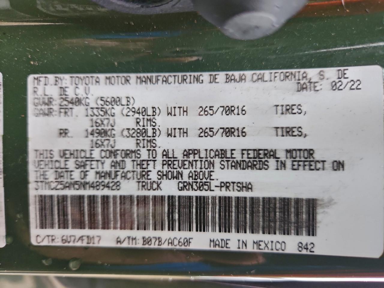 2022 Toyota Tacoma Double Cab VIN: 3TMCZ5AN5NM489428 Lot: 94340645