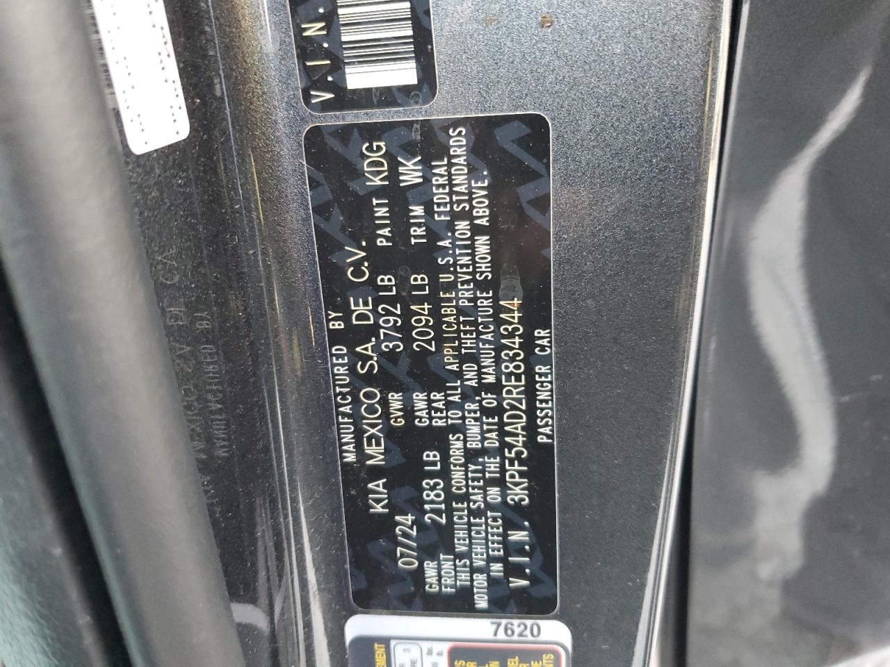 2024 Kia Forte Gt Line VIN: 3KPF54AD2RE834344 Lot: 85430225