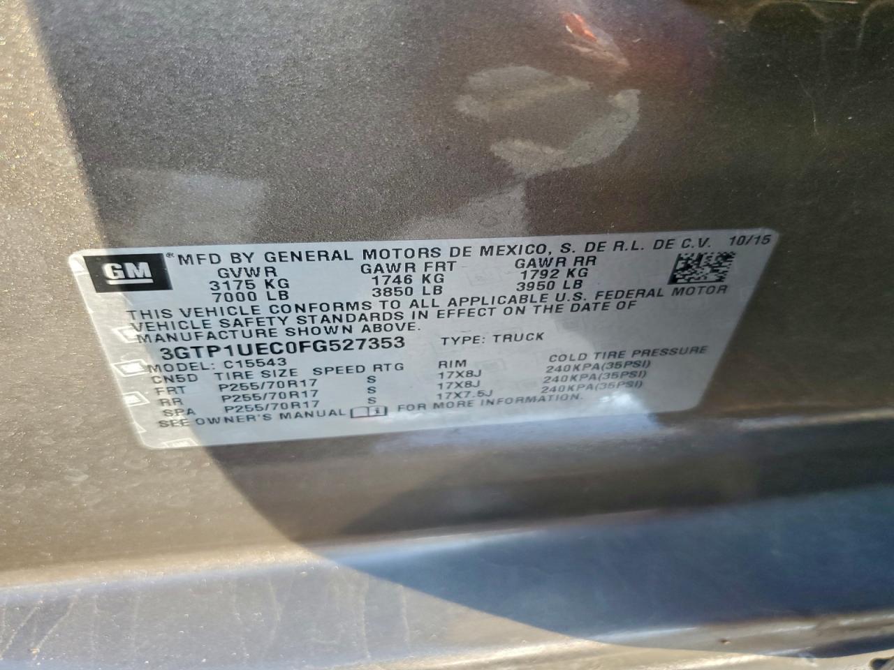 2015 GMC Sierra C1500 Sle VIN: 3GTP1UEC0FG527353 Lot: 93529805