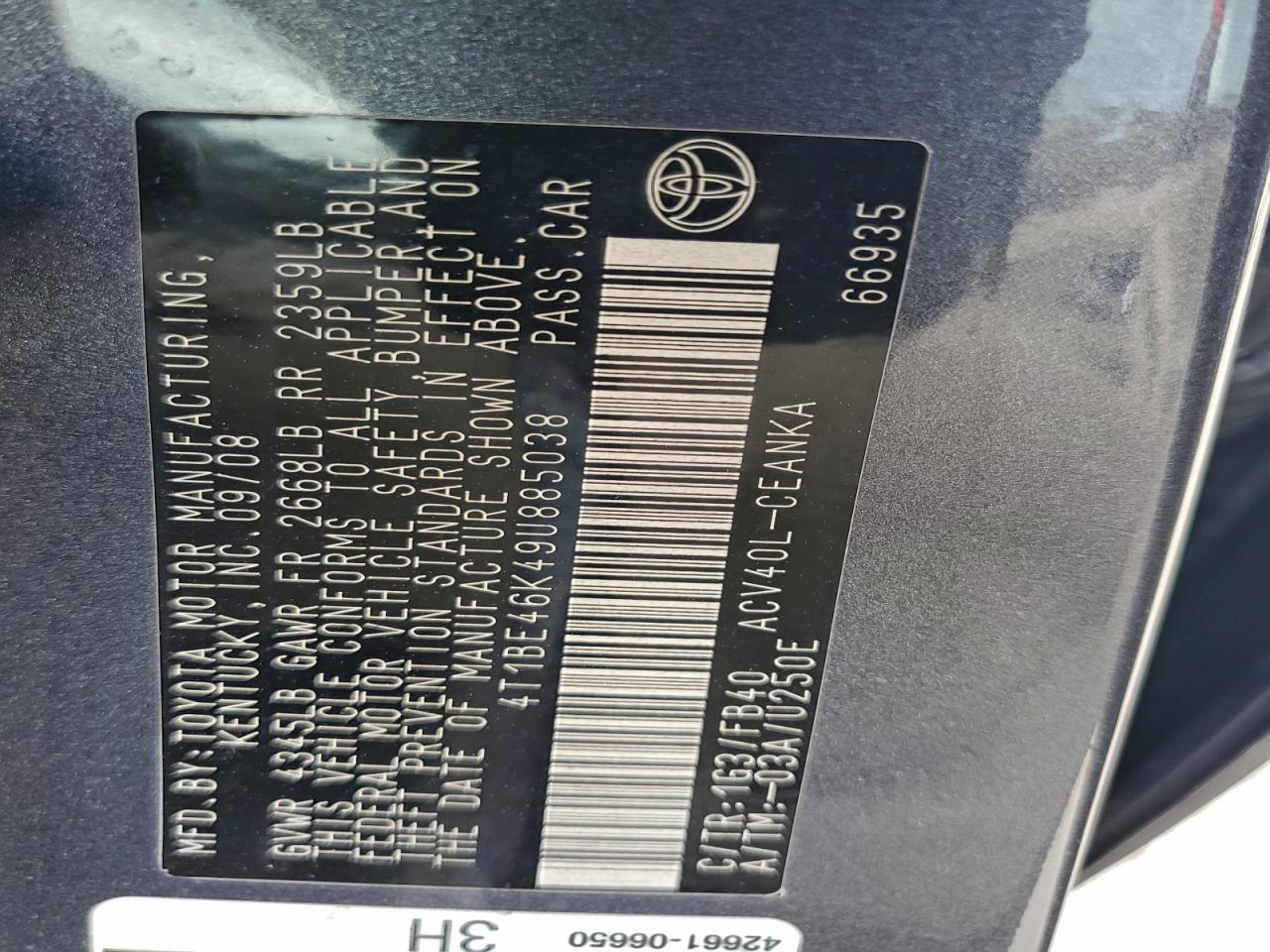 2009 Toyota Camry Base VIN: 4T1BE46K49U885038 Lot: 94521475