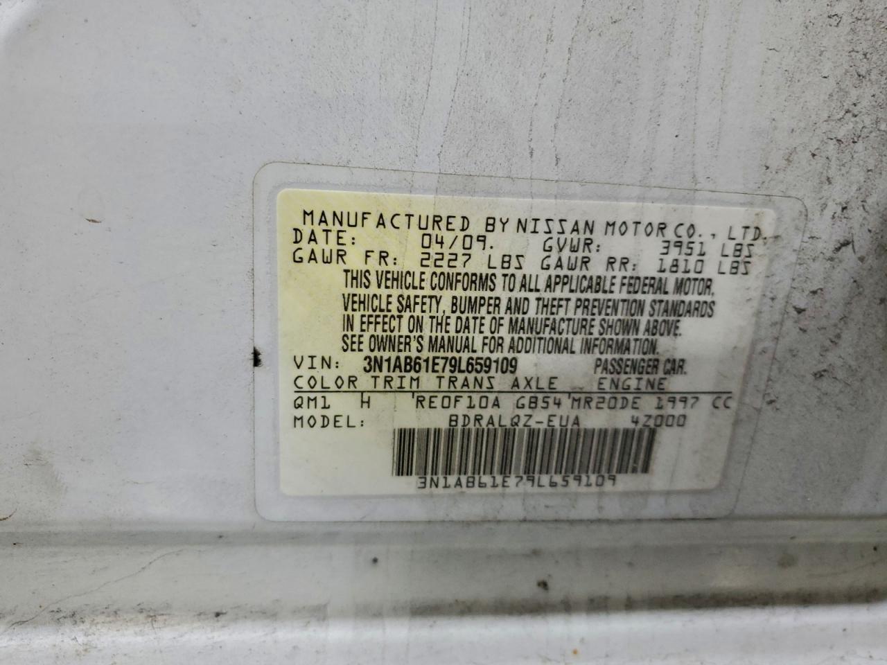 2009 Nissan Sentra 2.0 VIN: 3N1AB61E79L659109 Lot: 94722915