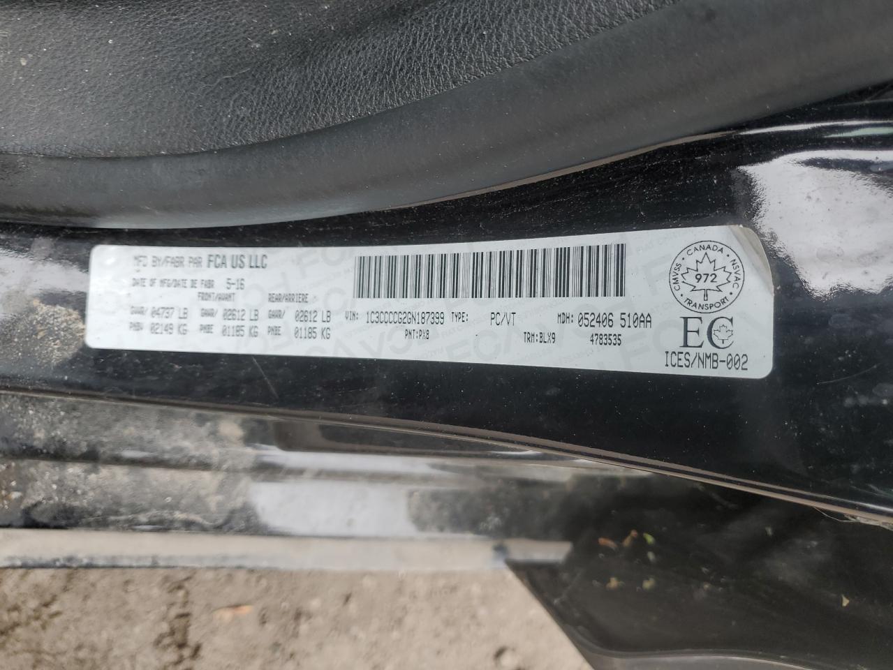 2016 Chrysler 200 C VIN: 1C3CCCCG2GN187399 Lot: 92951915