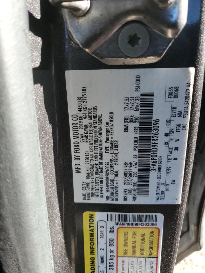 2015 Ford Fusion Se VIN: 3FA6P0HD9FR263096 Lot: 92225575