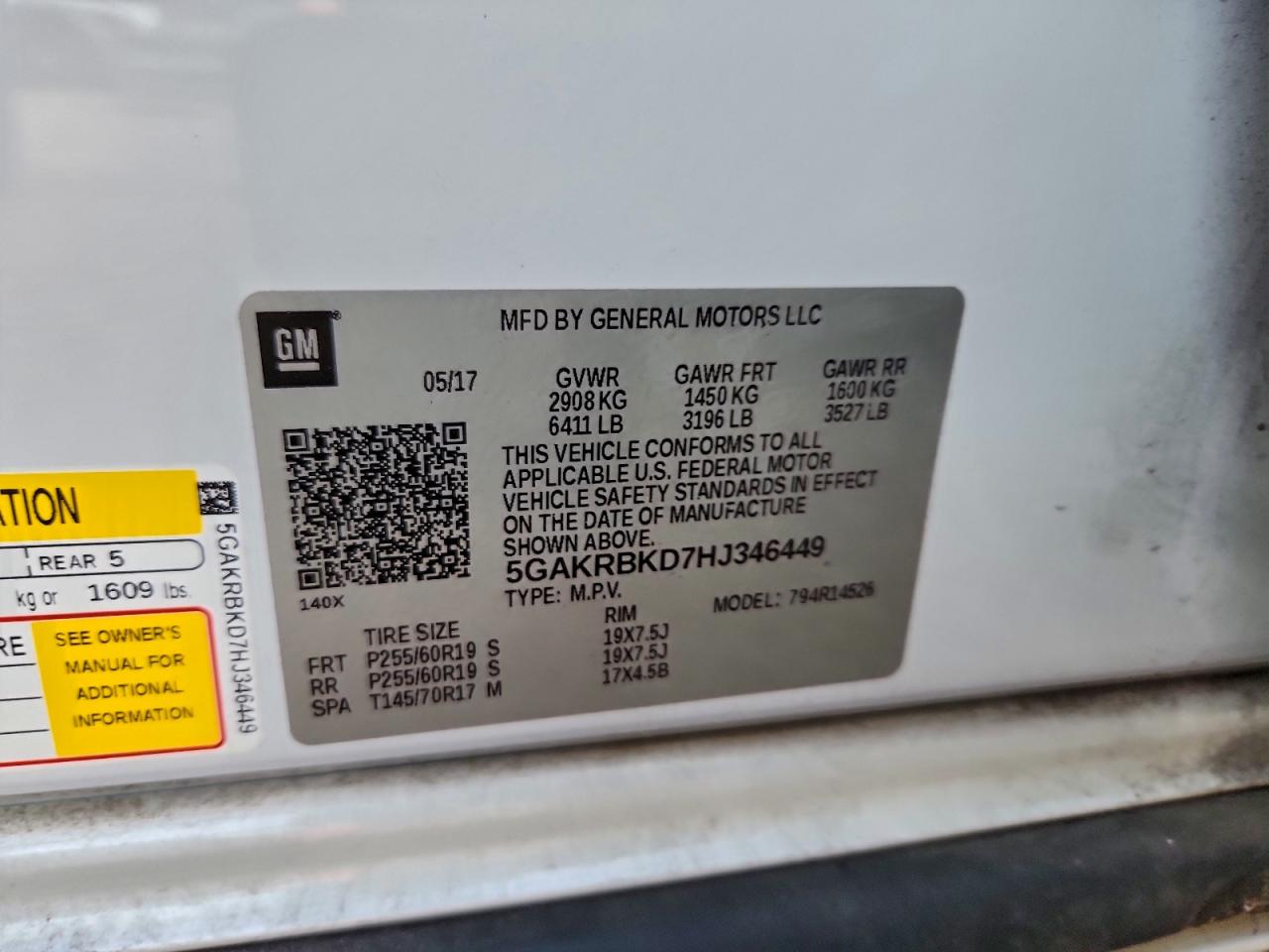 2017 Buick Enclave VIN: 5GAKRBKD7HJ346449 Lot: 93856105