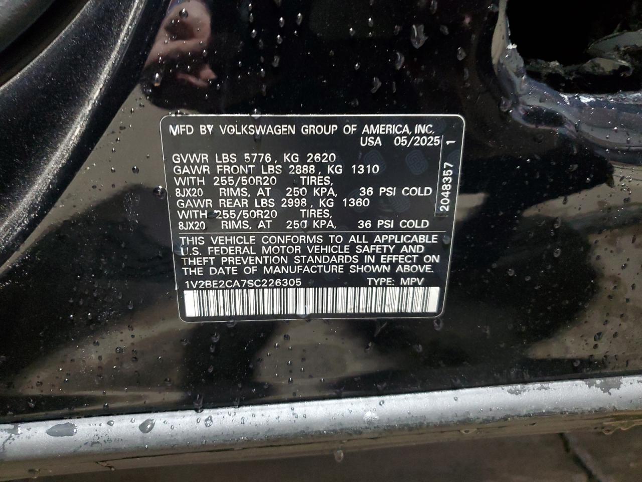 2025 Volkswagen Atlas Cross Sport Sel VIN: 1V2BE2CA7SC226305 Lot: 93187995