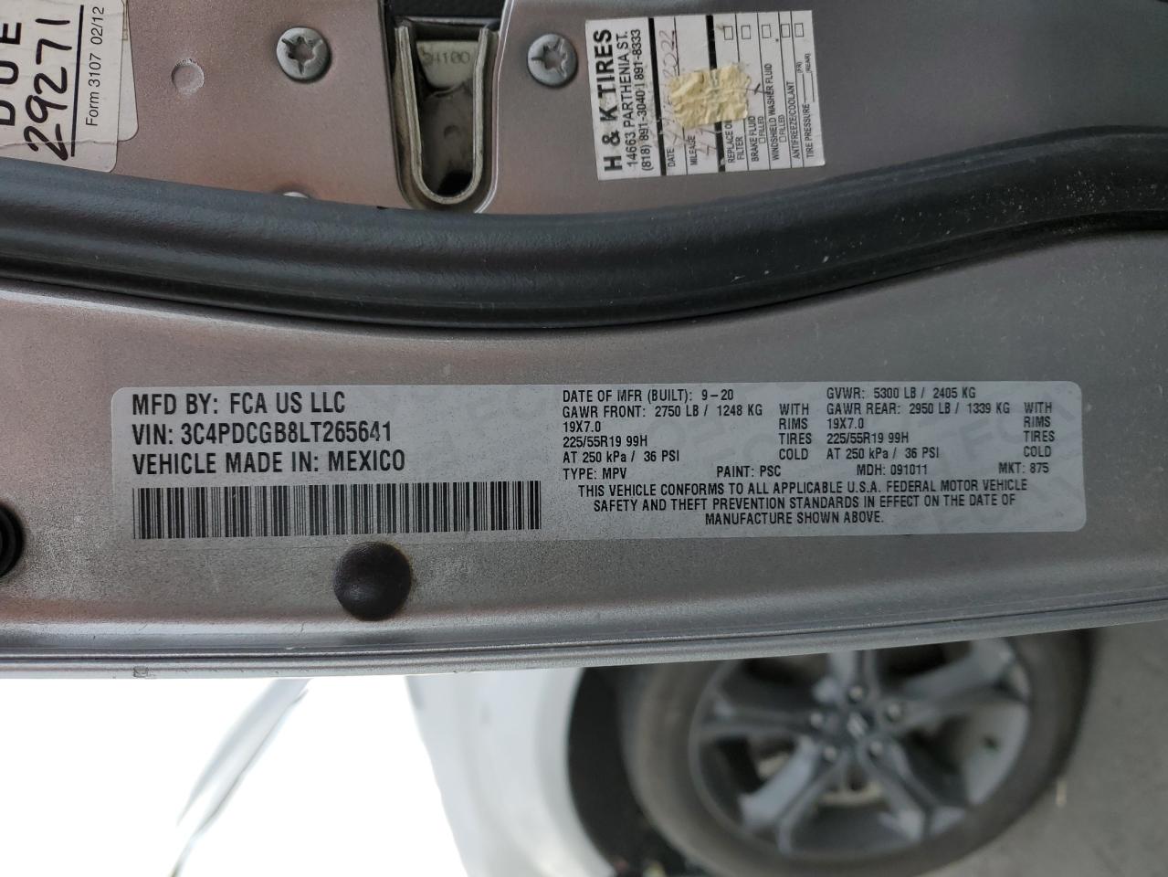 2020 Dodge Journey Crossroad VIN: 3C4PDCGB8LT265641 Lot: 92723975