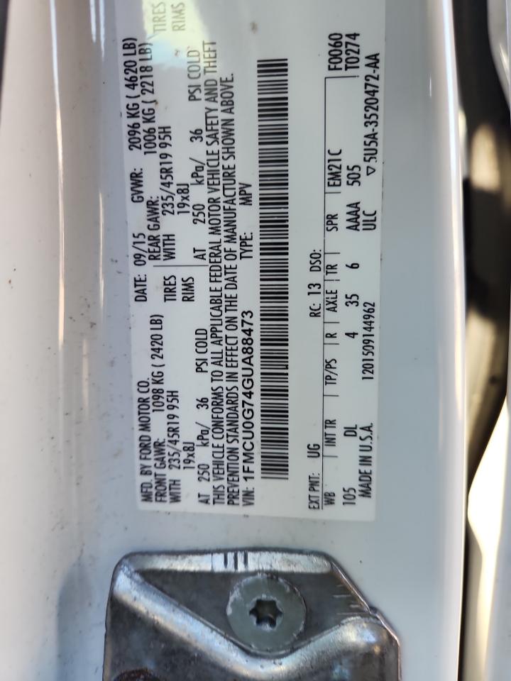 2016 Ford Escape Se VIN: 1FMCU0G74GUA88473 Lot: 92515475