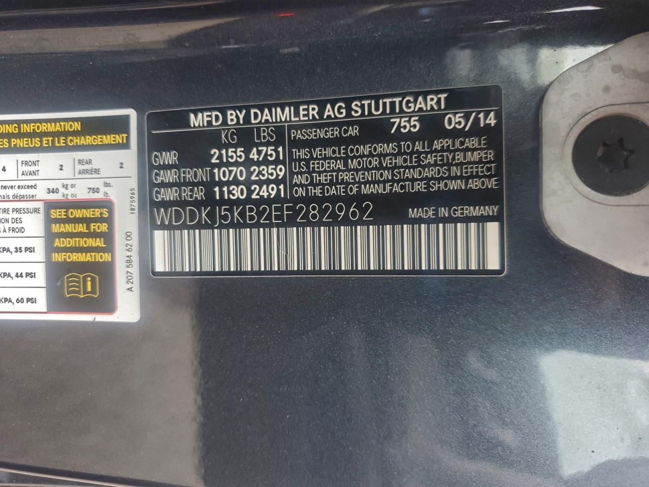 2014 Mercedes-Benz E 350 VIN: WDDKJ5KB2EF282962 Lot: 93740575