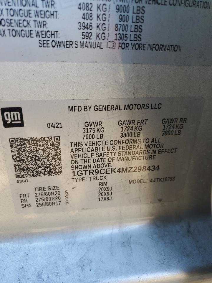 2021 GMC Sierra K1500 Elevation VIN: 1GTR9CEK4MZ298434 Lot: 91386545