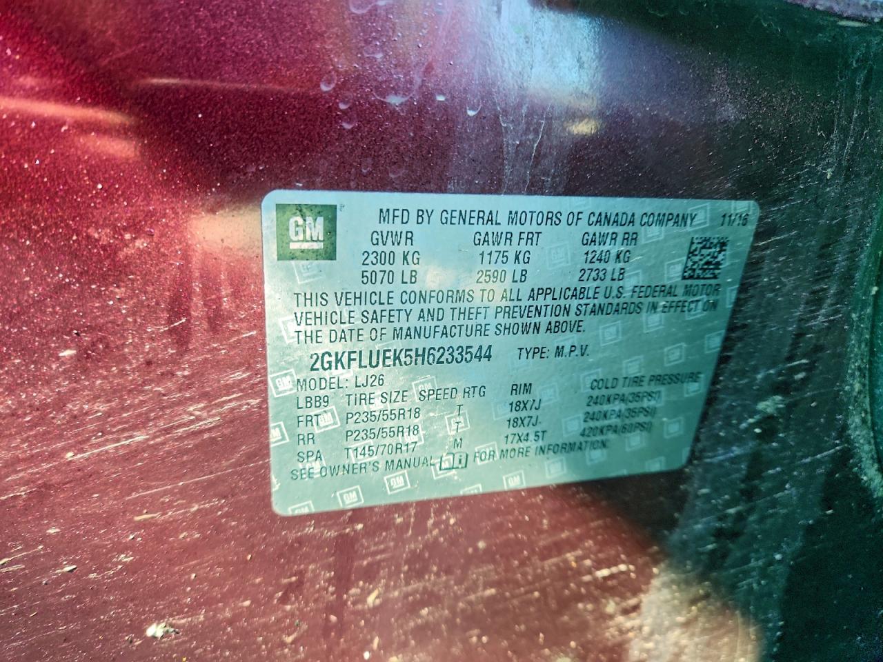 2017 GMC Terrain Slt VIN: 2GKFLUEK5H6233544 Lot: 93038605