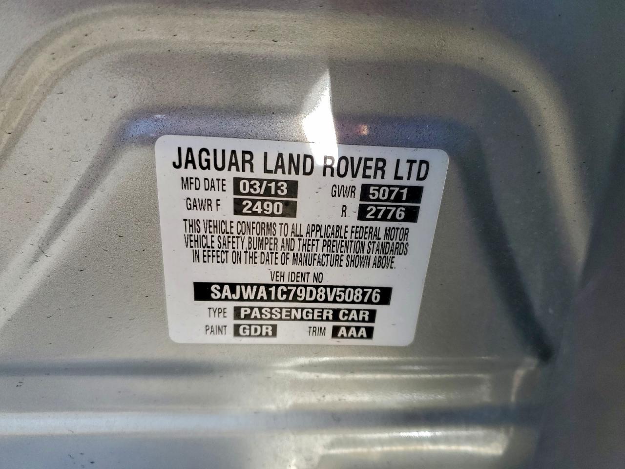 2013 Jaguar Xj VIN: SAJWA1C79D8V50876 Lot: 93708215