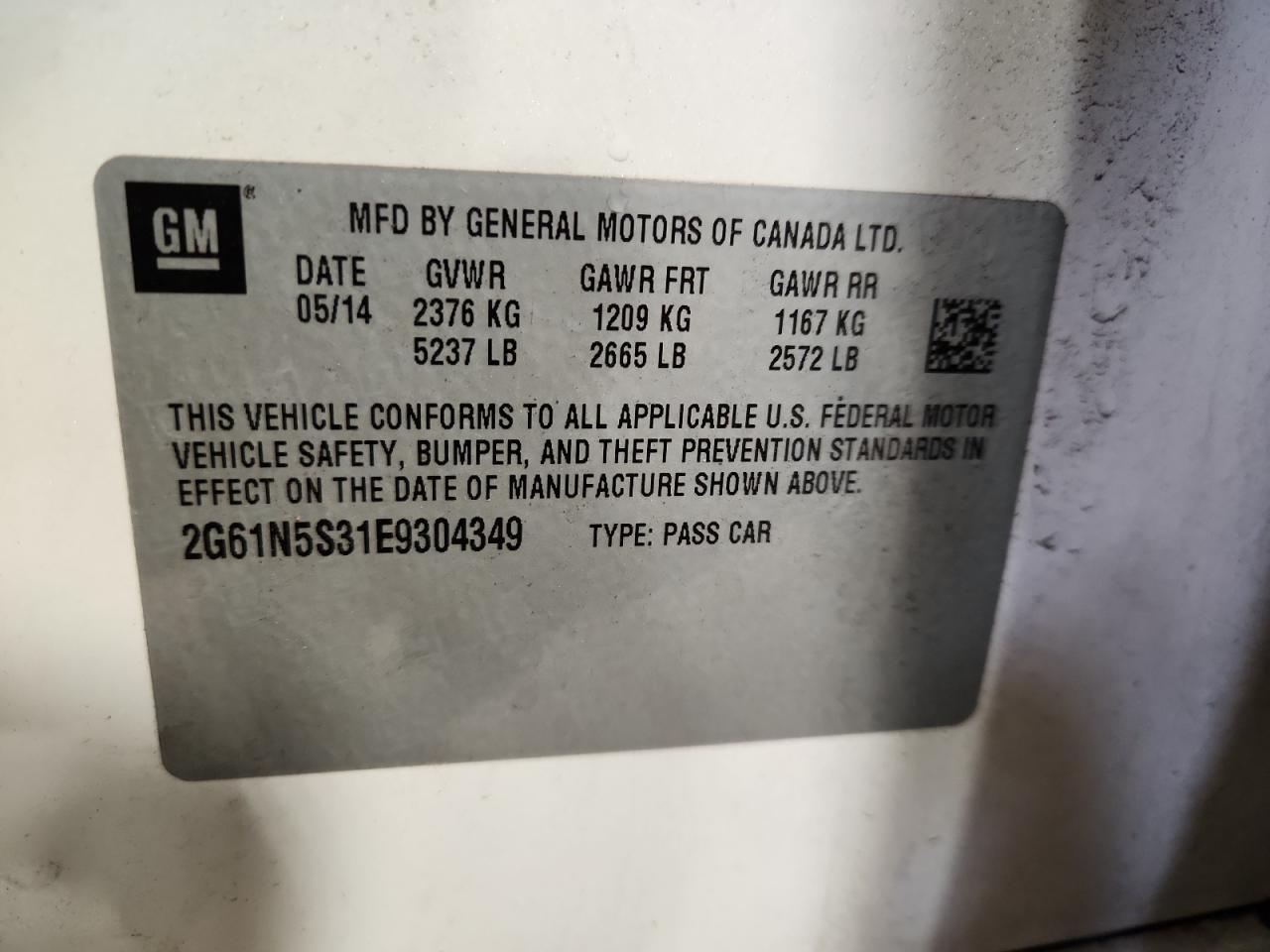 2014 Cadillac Xts Luxury Collection VIN: 2G61N5S31E9304349 Lot: 91061475