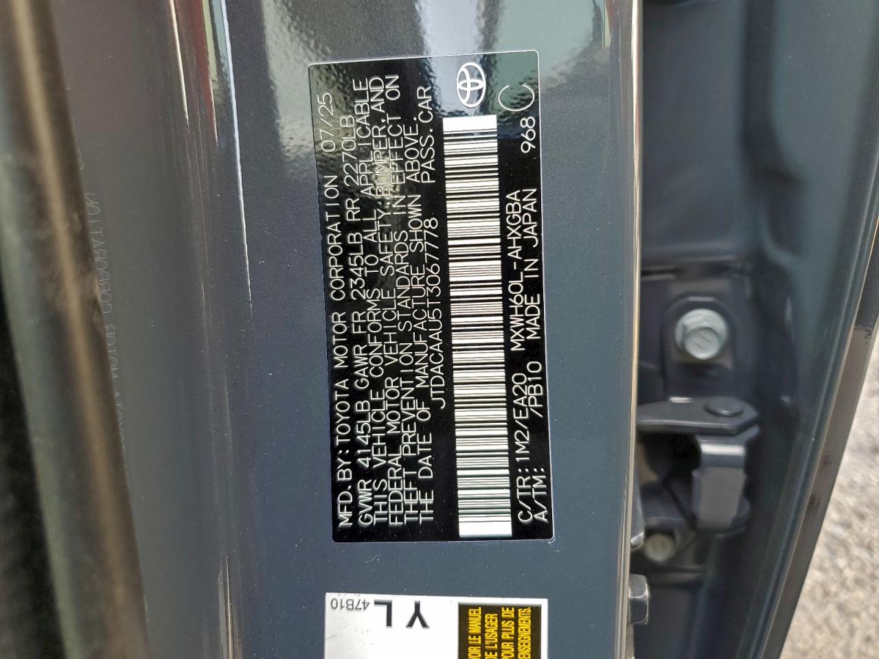 2026 Toyota Prius Le VIN: JTDACAAU5T3067778 Lot: 94540305