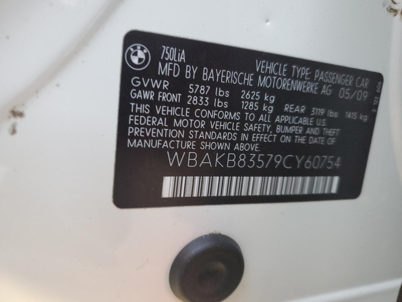 2009 BMW 750 Li VIN: WBAKB83579CY60754 Lot: 91943545