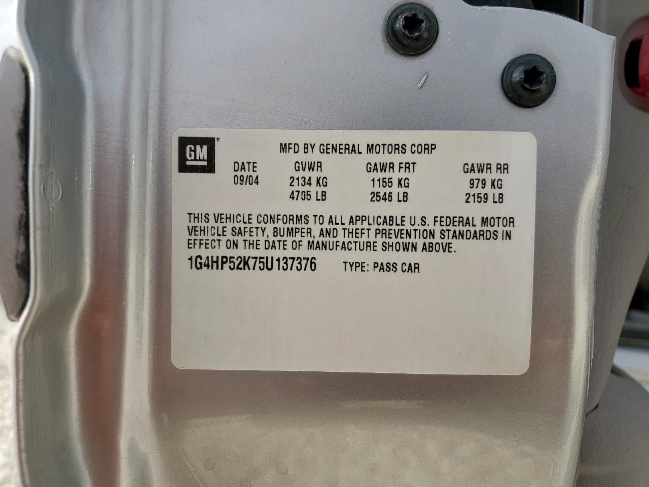 2005 Buick Lesabre Custom VIN: 1G4HP52K75U137376 Lot: 93251445